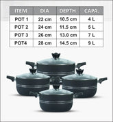 Klassic Best Non Stick Casserole/ Cooking Pots handi 8 Pieces set ( 22,24,26,28)cm